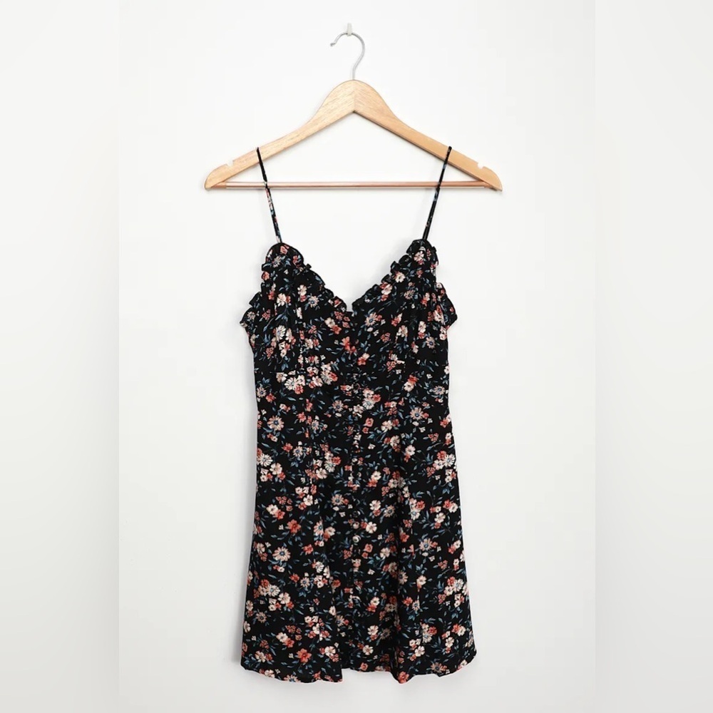 Lulus Flourishing Love Black Floral Print Button-up Mini Dress - Size XS - Picture 9 of 9